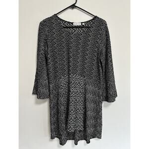 HABITAT Asymetrical Tee Top Women Size S Textured‎ Print Tunic Boho Relaxed Long